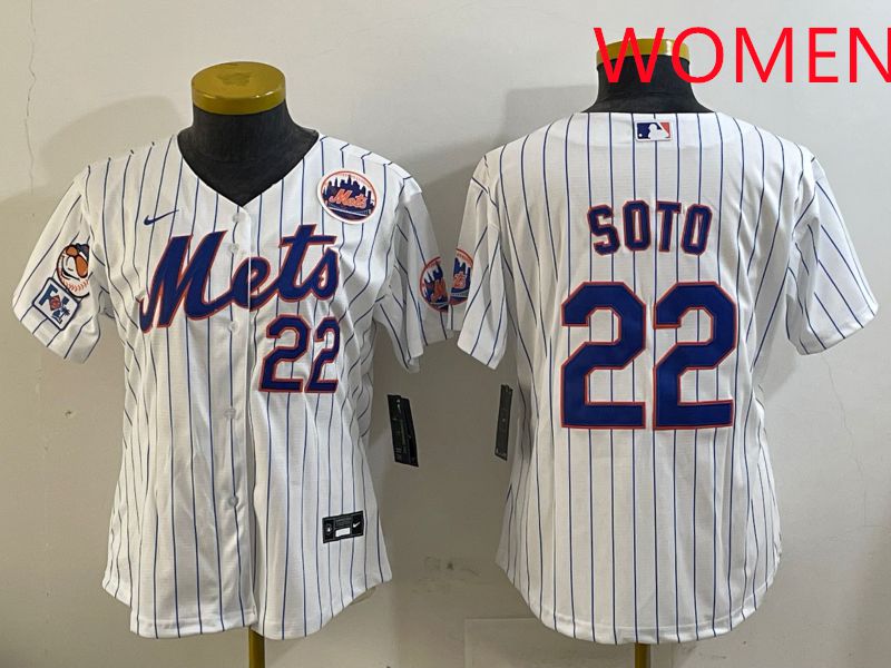 Women New York Mets #22 Soto White Stirpe Game 2025 Nike MLB Jersey style 3->youth mlb jersey->Youth Jersey